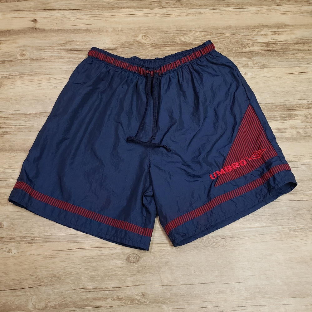 Vintage Umbro Shorts Mens Large Blue Nylon Soccer Athletic Striped Made USA 90s